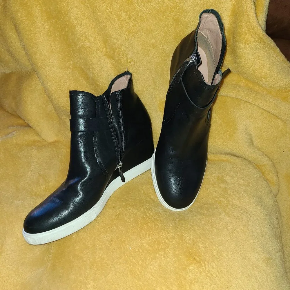 Linea Paolo "Freshton" Black Leather Wedge Sneakers Booties sz. 12M MSRP $178 - Picture 3 of 5
